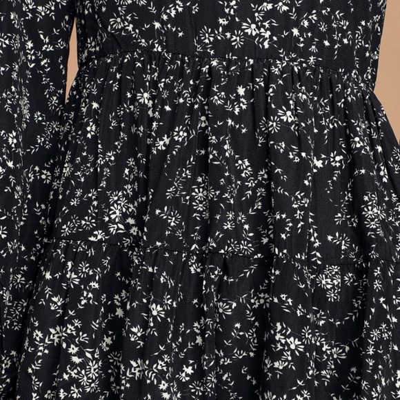 Little Love Black Floral Print Long Sleeve Babydoll Dress - Picture 4 of 5